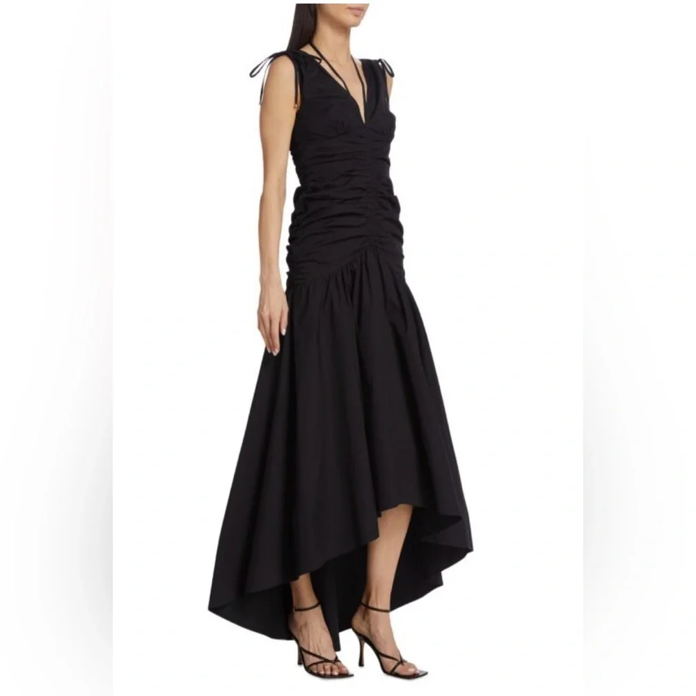 Veronica Beard Drop Waist Ruched High-Low Midi Dress | Black | Size 2 - Picture 2 of 12
